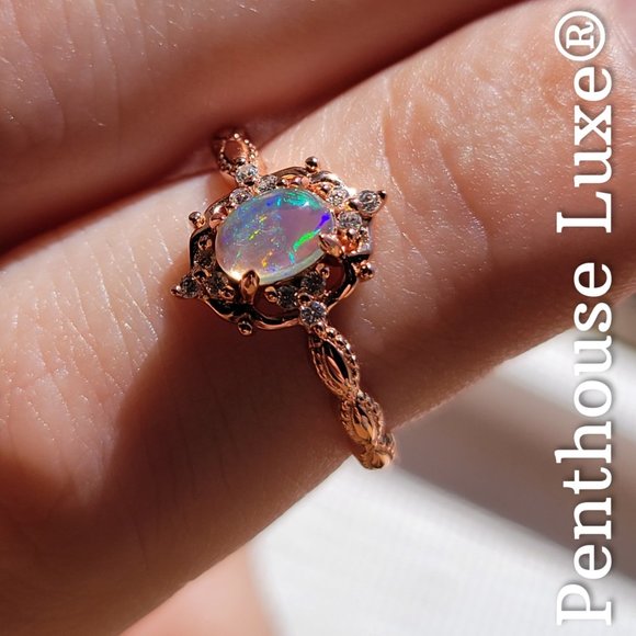 REAL Natural Opal Dome Oval Cut Rose Gold Ring - Picture 3 of 9